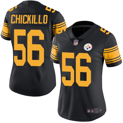 Women Pittsburgh Steelers Football 56 Limited Black Anthony Chickillo Rush Vapor Nike NFL Jersey